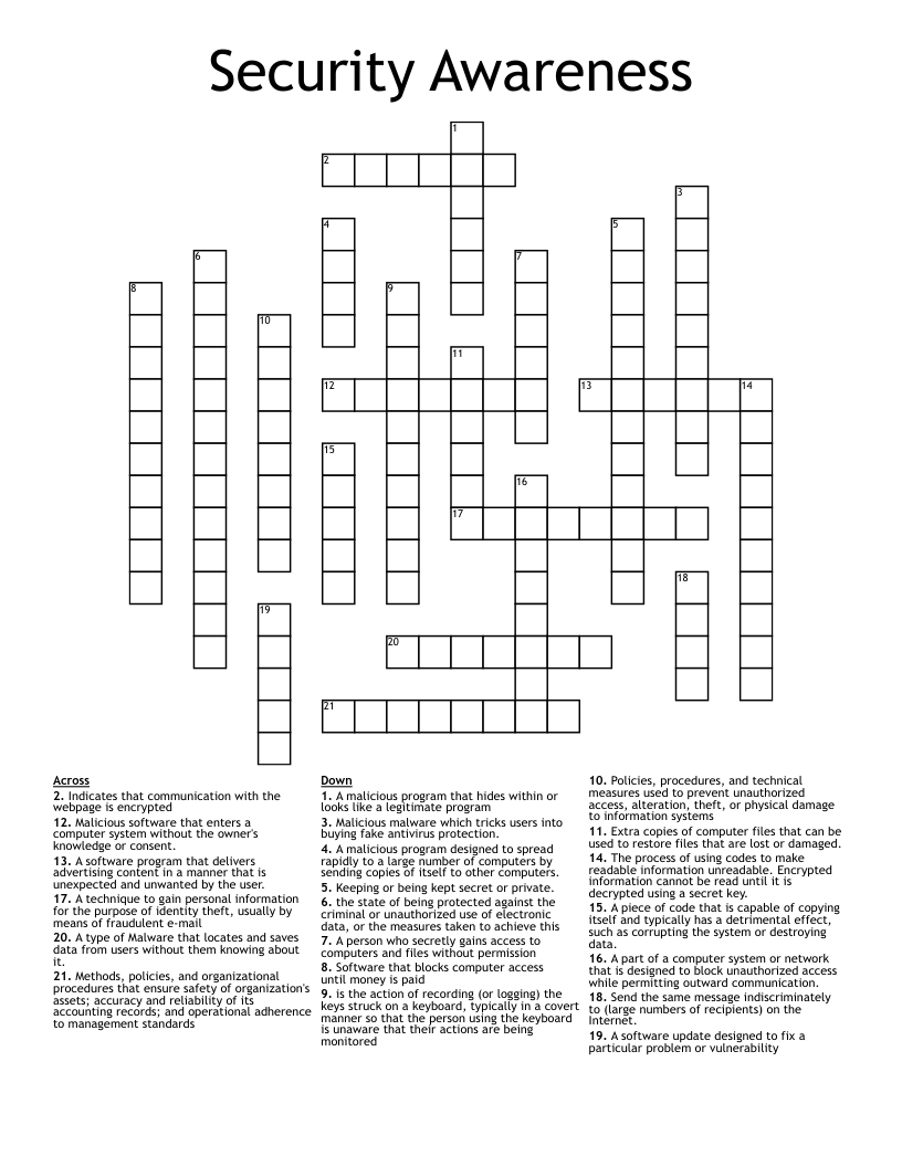 Security Awareness Crossword