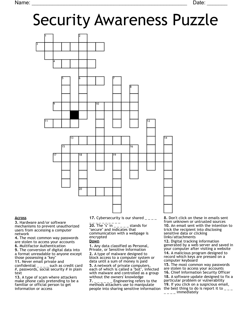 Security Awareness Puzzle Crossword