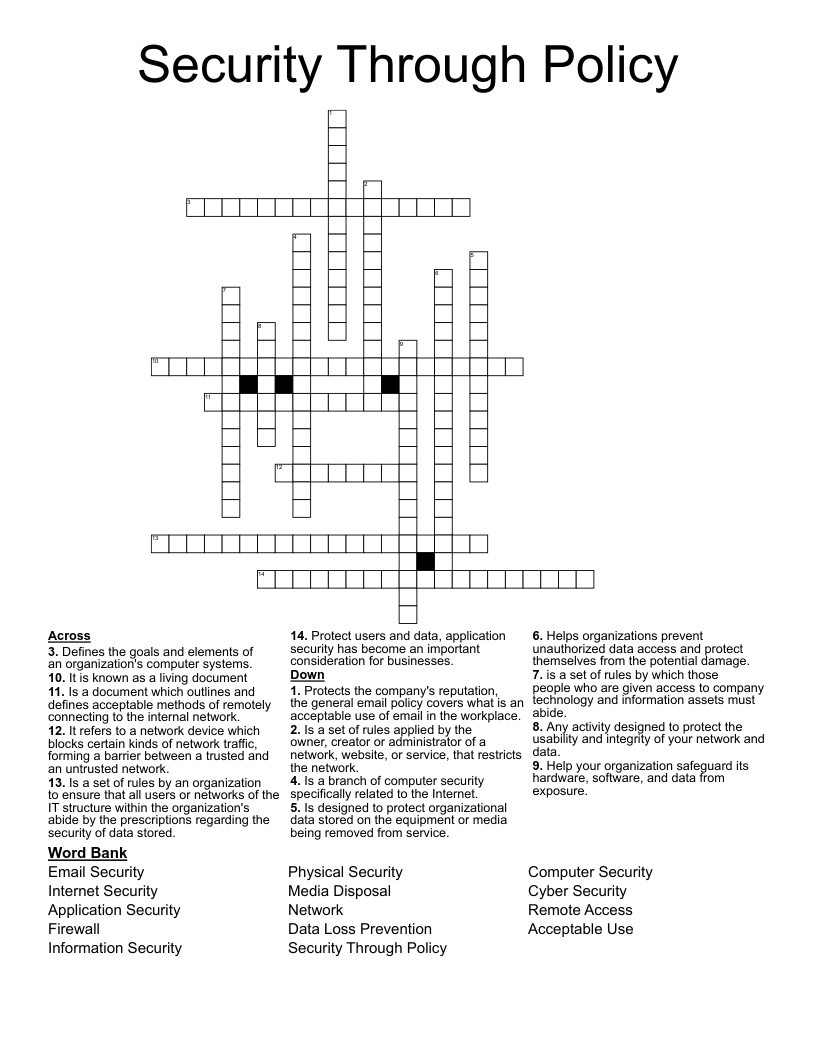 Security Through Policy Crossword