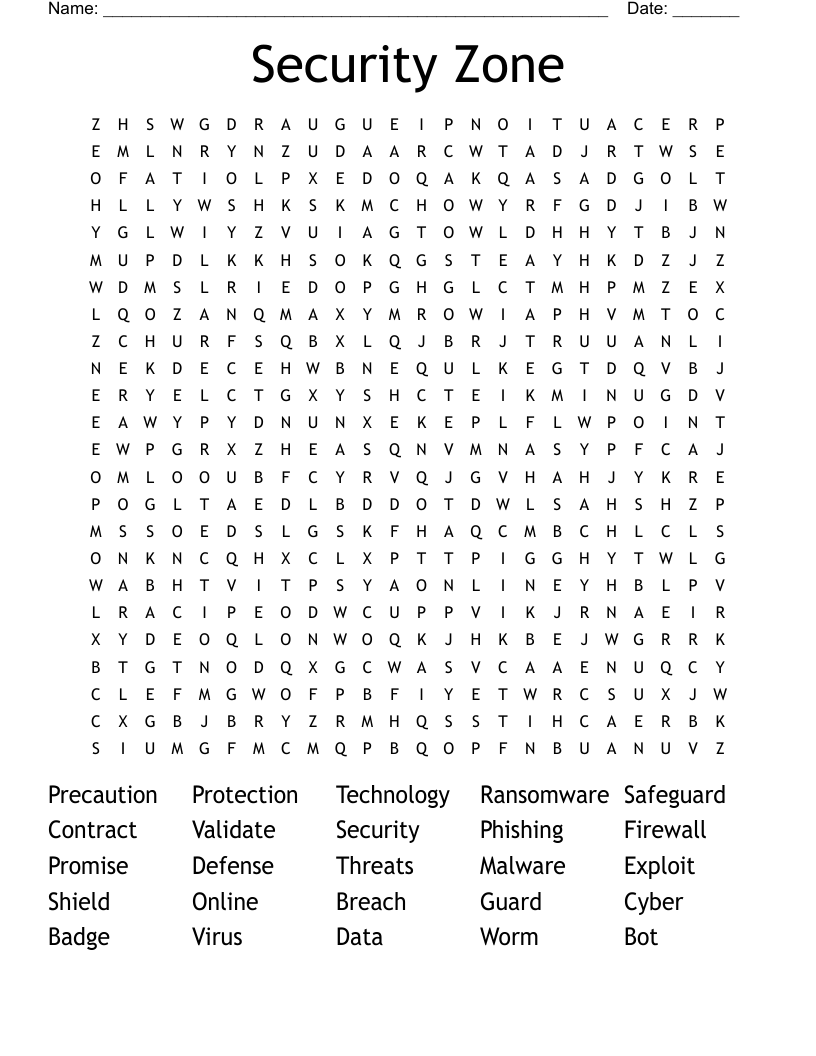 Security Zone Word Search