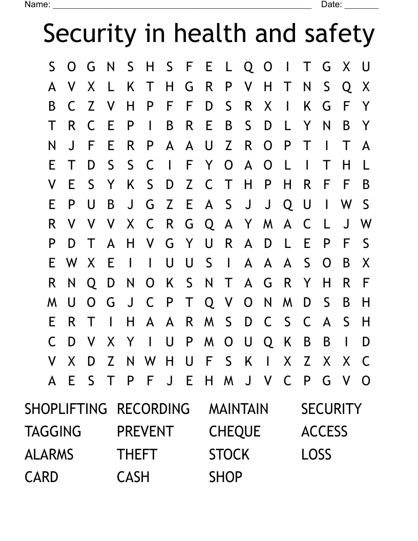 Security in health and safety Word Search