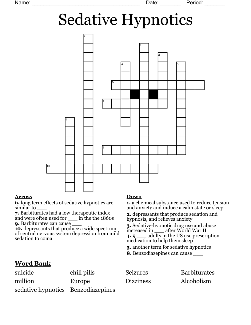 Sedative Hypnotics Crossword