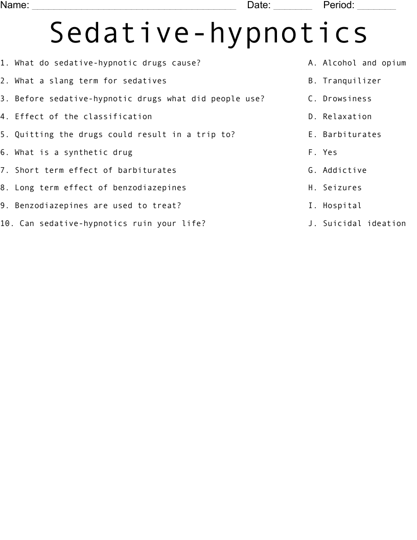 Sedative-hypnotics Worksheet