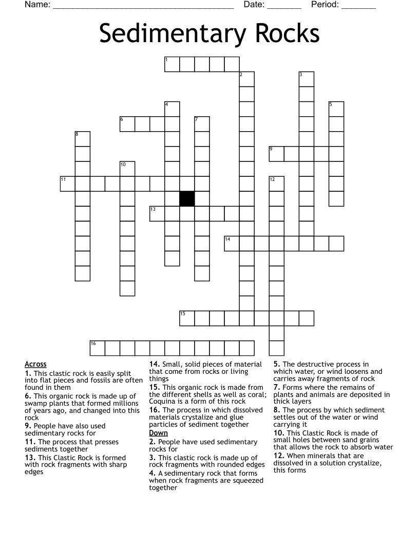 Sedimentary Rocks Crossword