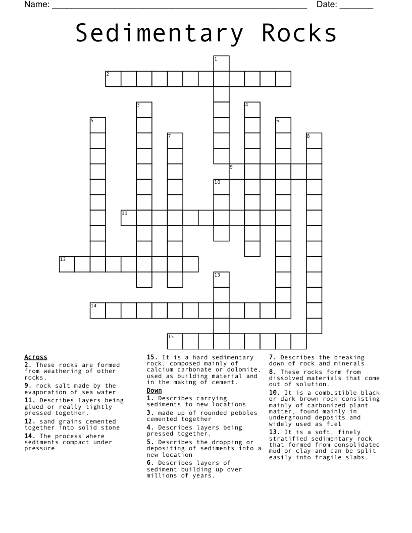Sedimentary Rocks Crossword