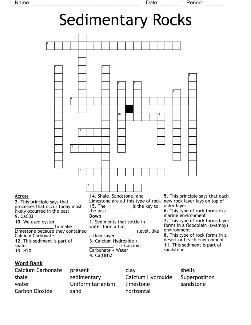 Sedimentary Rocks Crossword