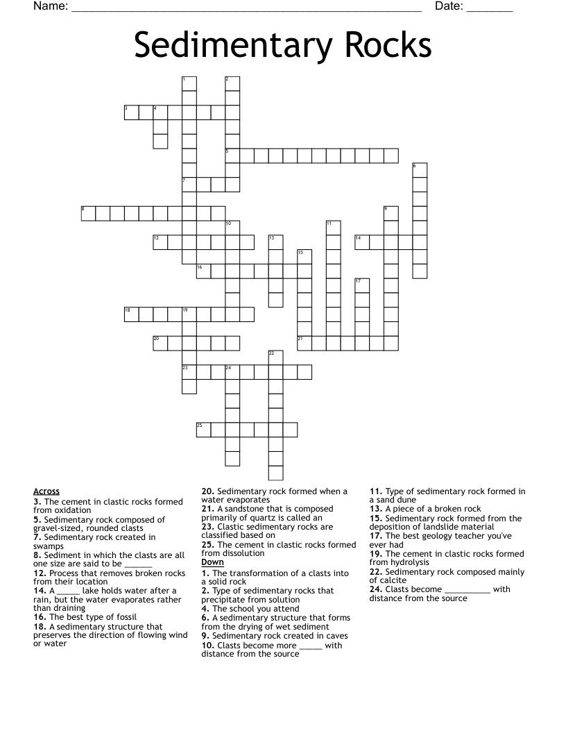Sedimentary Rocks Crossword
