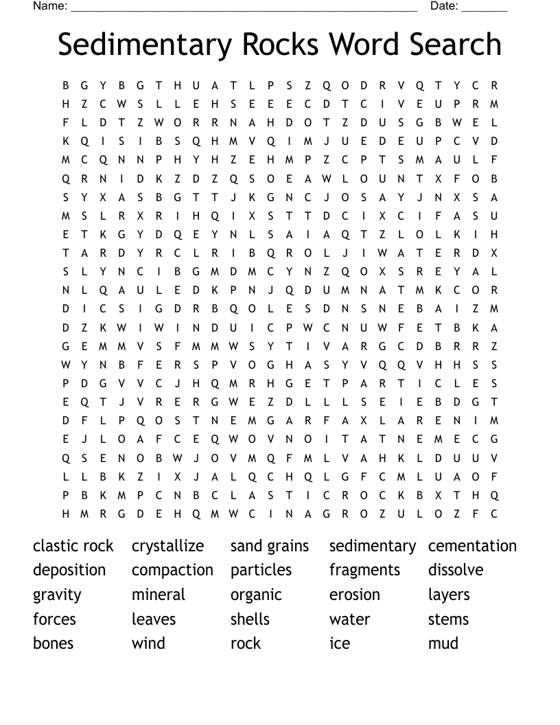 Sedimentary Rocks Word Search