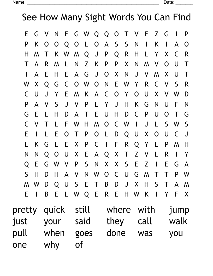 See How Many Sight Words You Can Find Word Search
