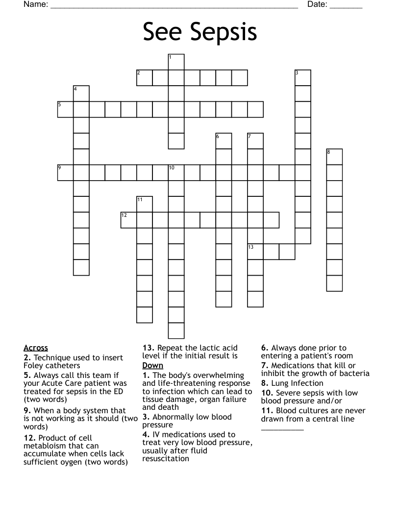 See Sepsis Crossword