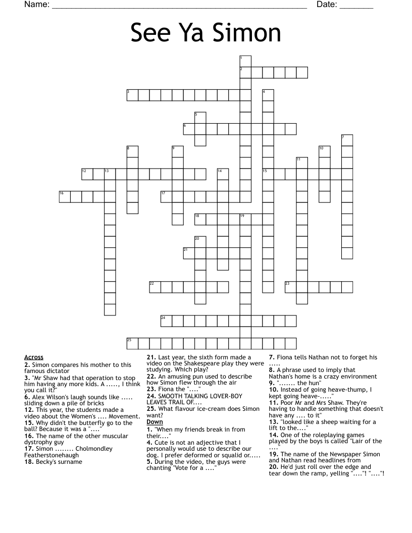 See Ya Simon Crossword