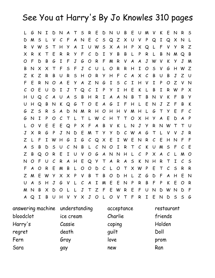 See You at Harry's By Jo Knowles 310 pages Word Search
