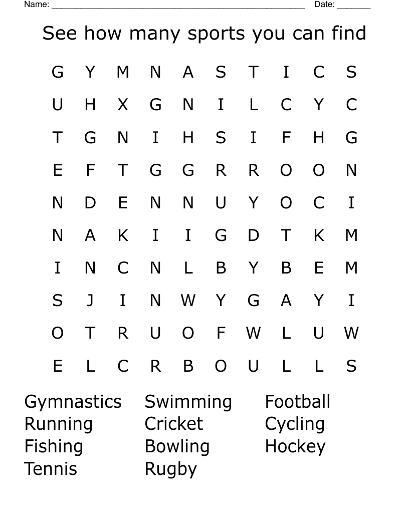 See how many sports you can find Word Search