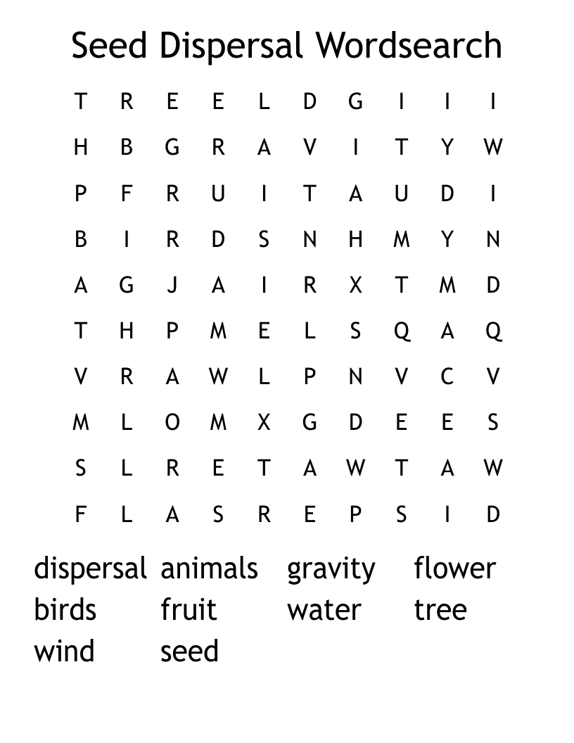 Seed Dispersal Wordsearch