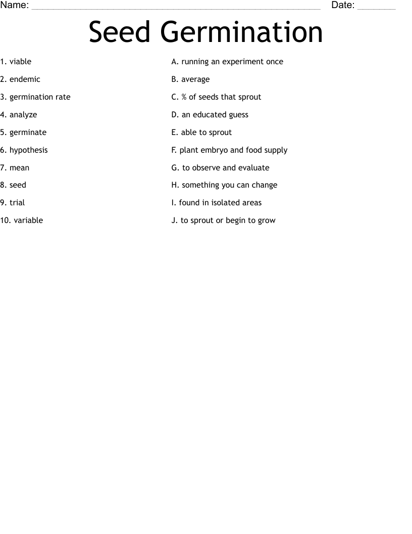Seed Germination Worksheet