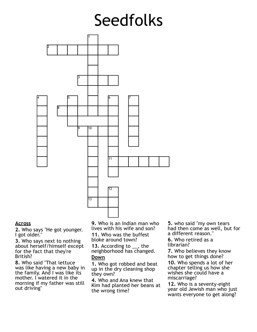 Seedfolks Crossword