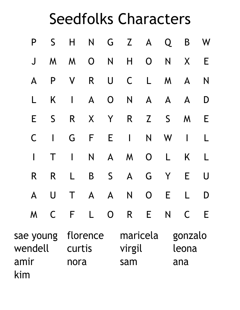 Seedfolks Characters Word Search