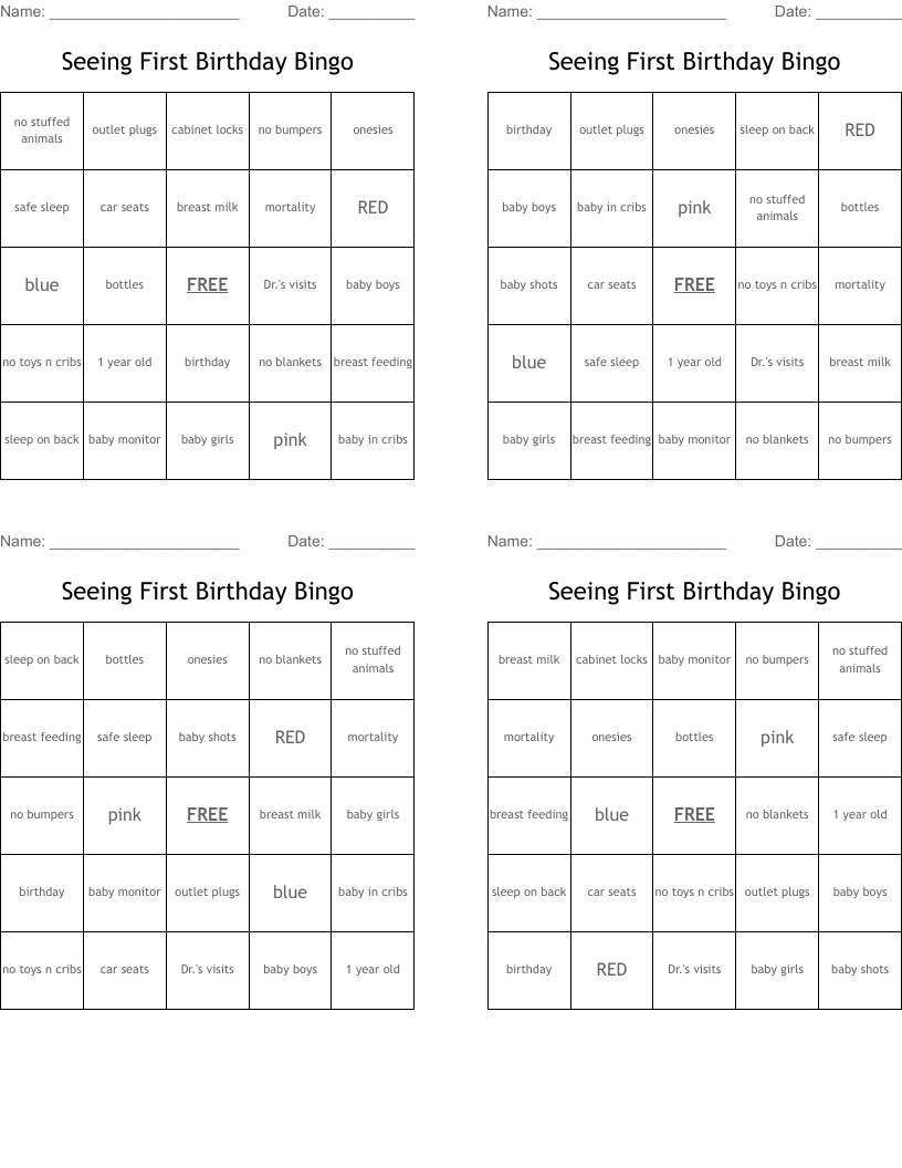 Seeing First Birthday Bingo