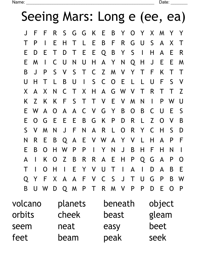 Seeing Mars: Long e (ee, ea) Word Search