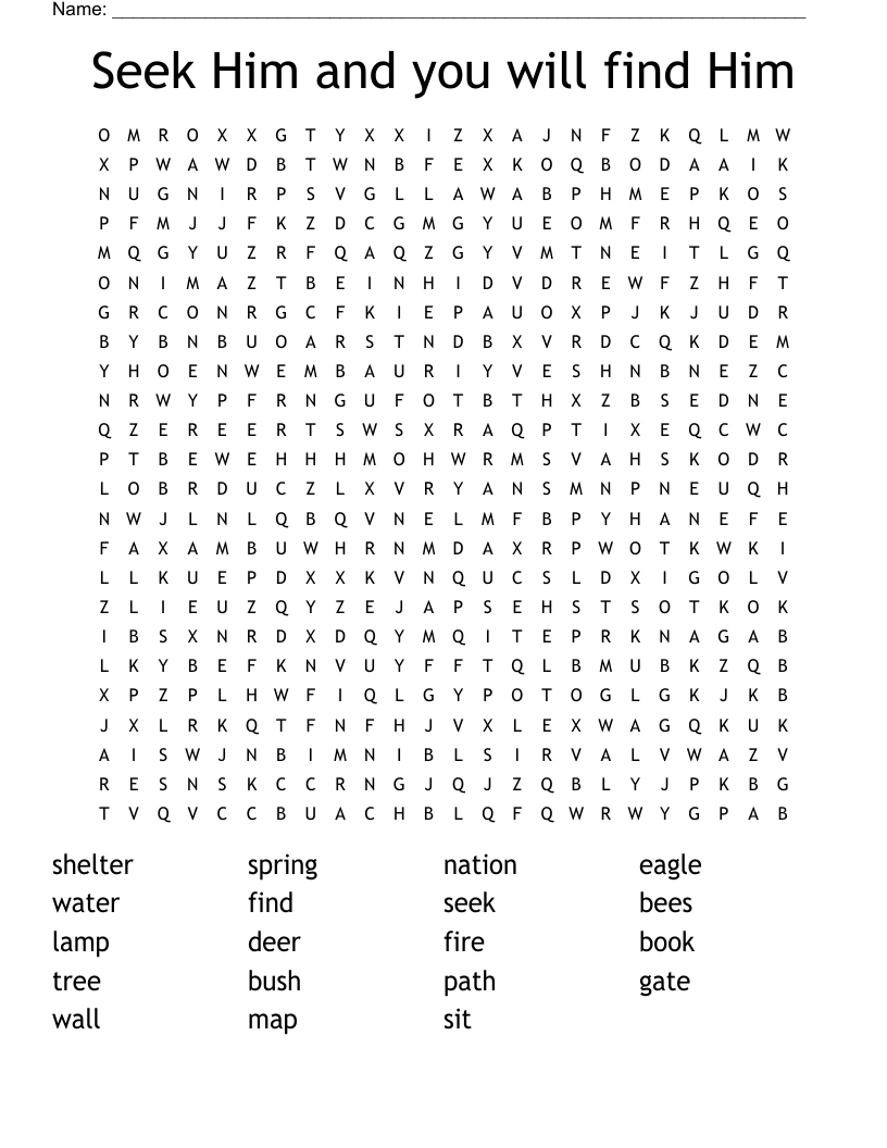 Seek Him and you will find Him Word Search