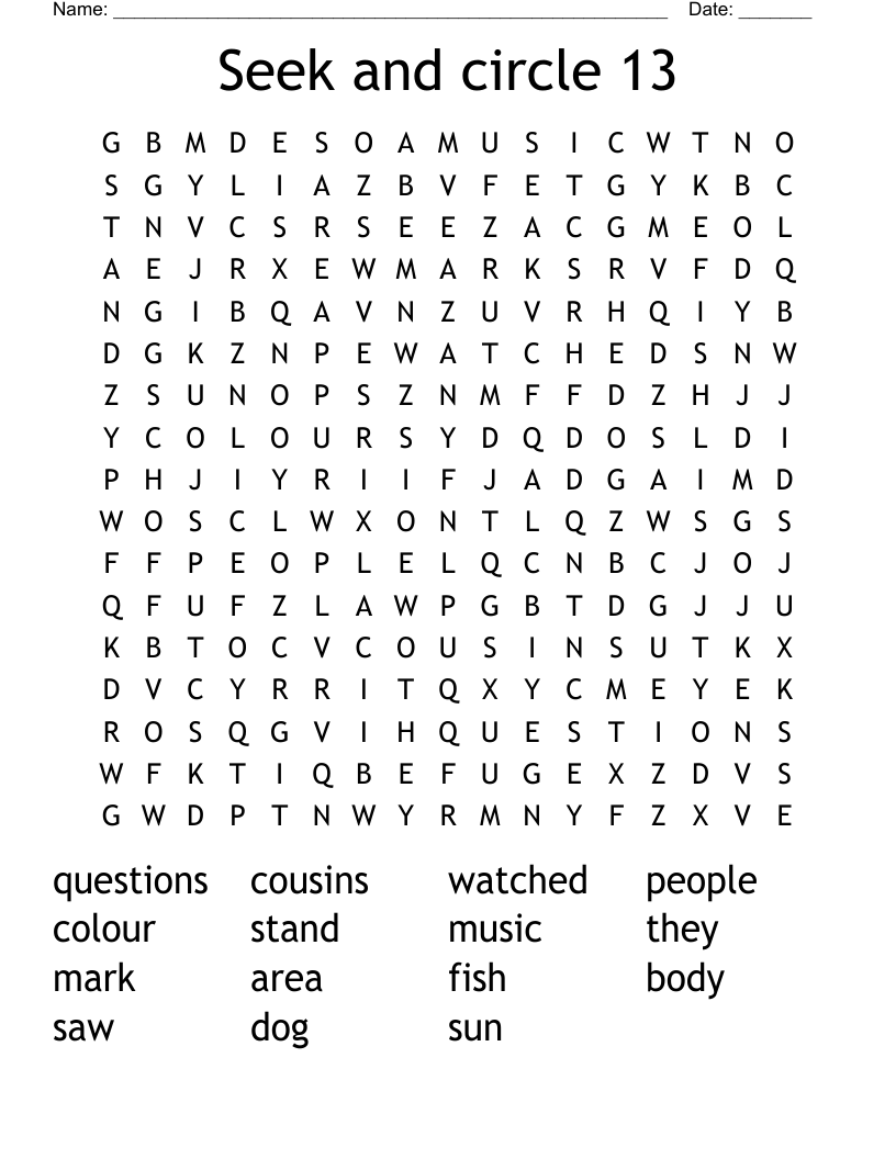 Seek and circle 13 Word Search