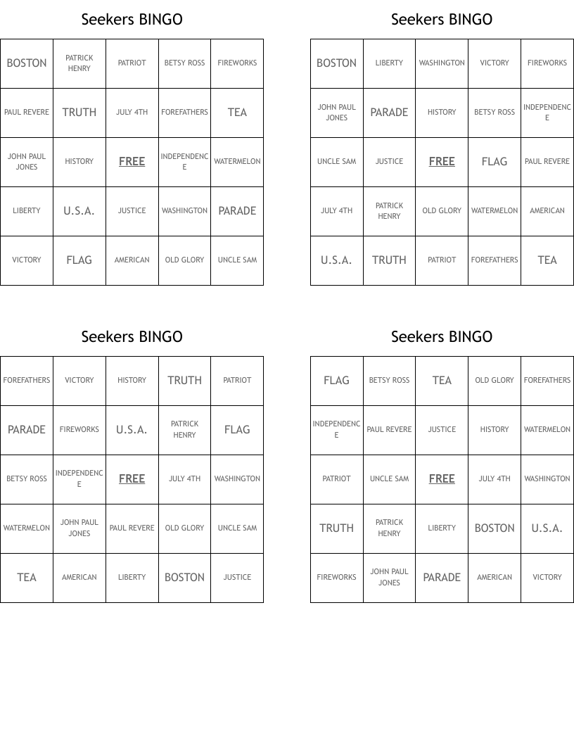 Seekers BINGO