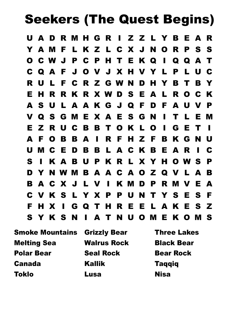 Seekers (The Quest Begins) Word Search