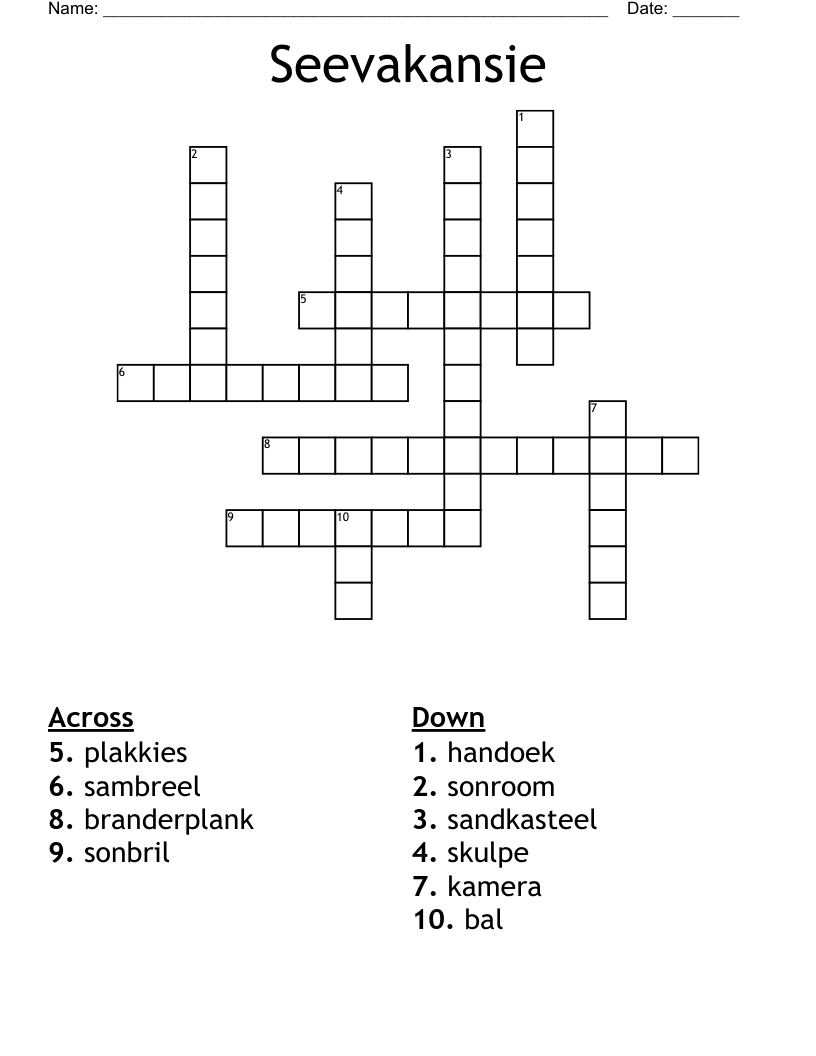Seevakansie Crossword