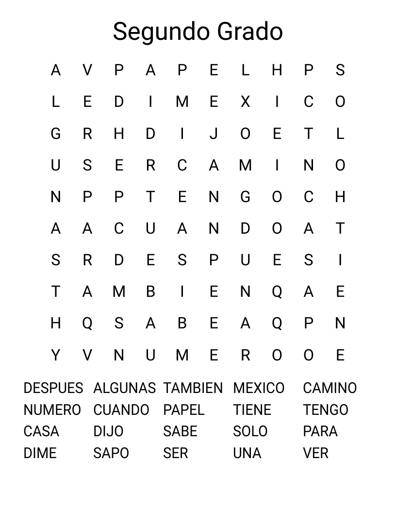 Segundo Grado Word Search