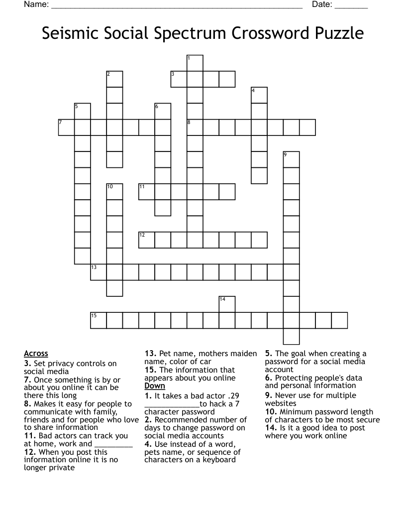Seismic Social Spectrum Crossword Puzzle