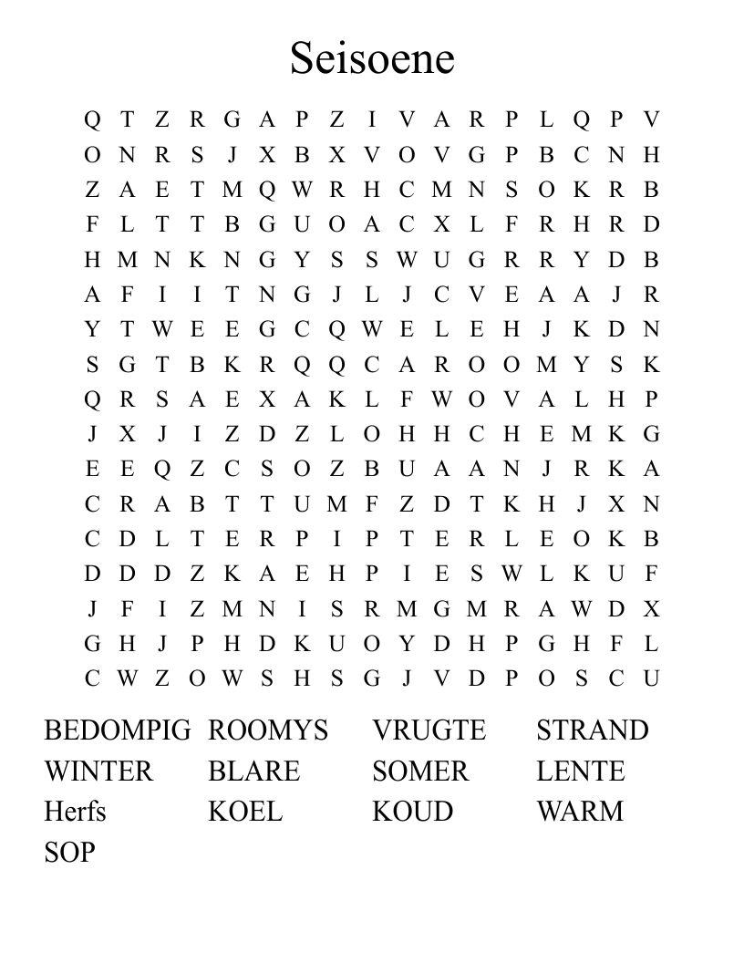 Seisoene Word Search