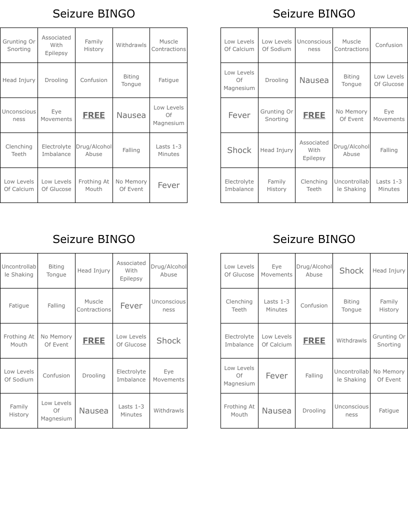 Seizure BINGO