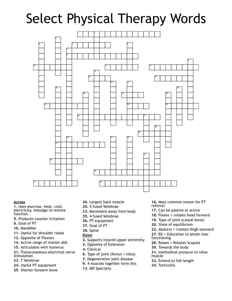 Select Physical Therapy  Words Crossword