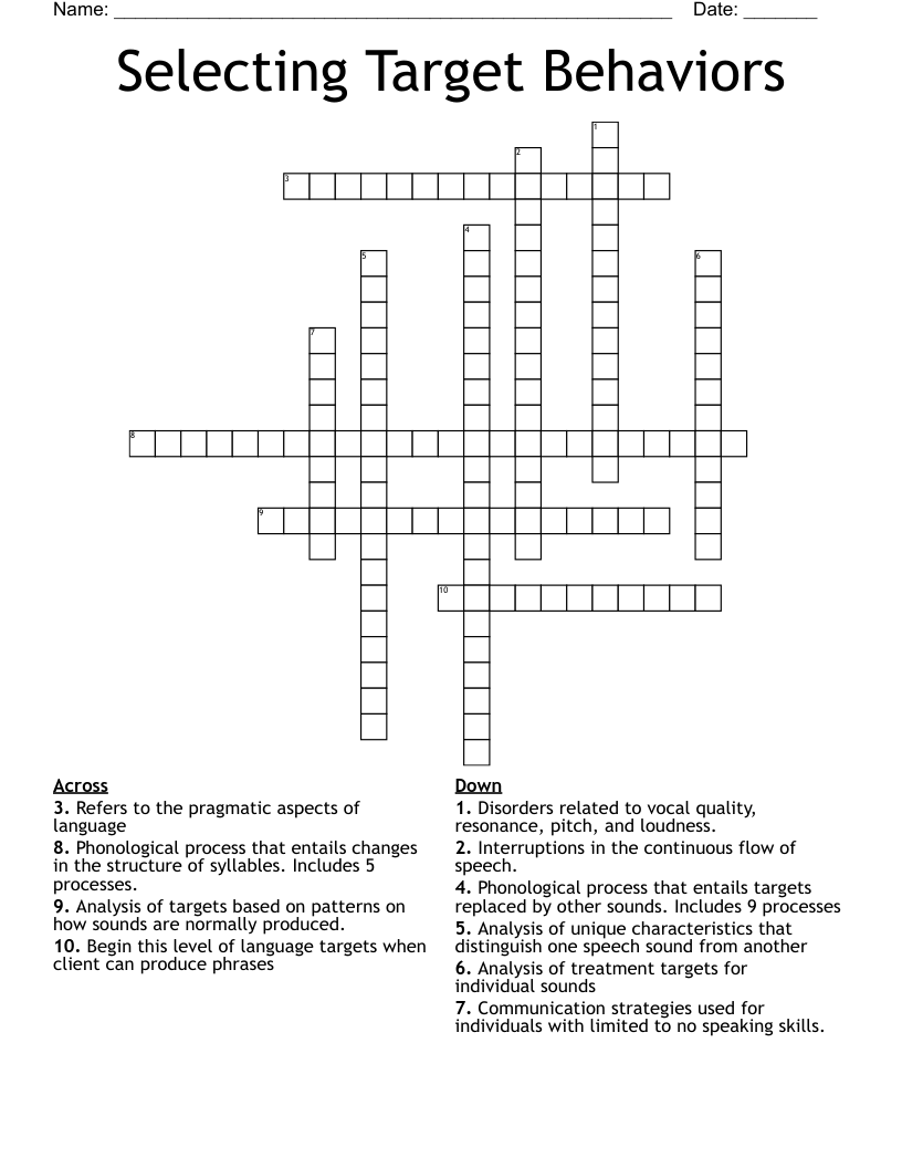 Selecting Target Behaviors Crossword