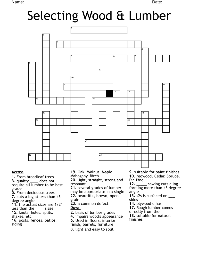 Selecting Wood & Lumber Crossword
