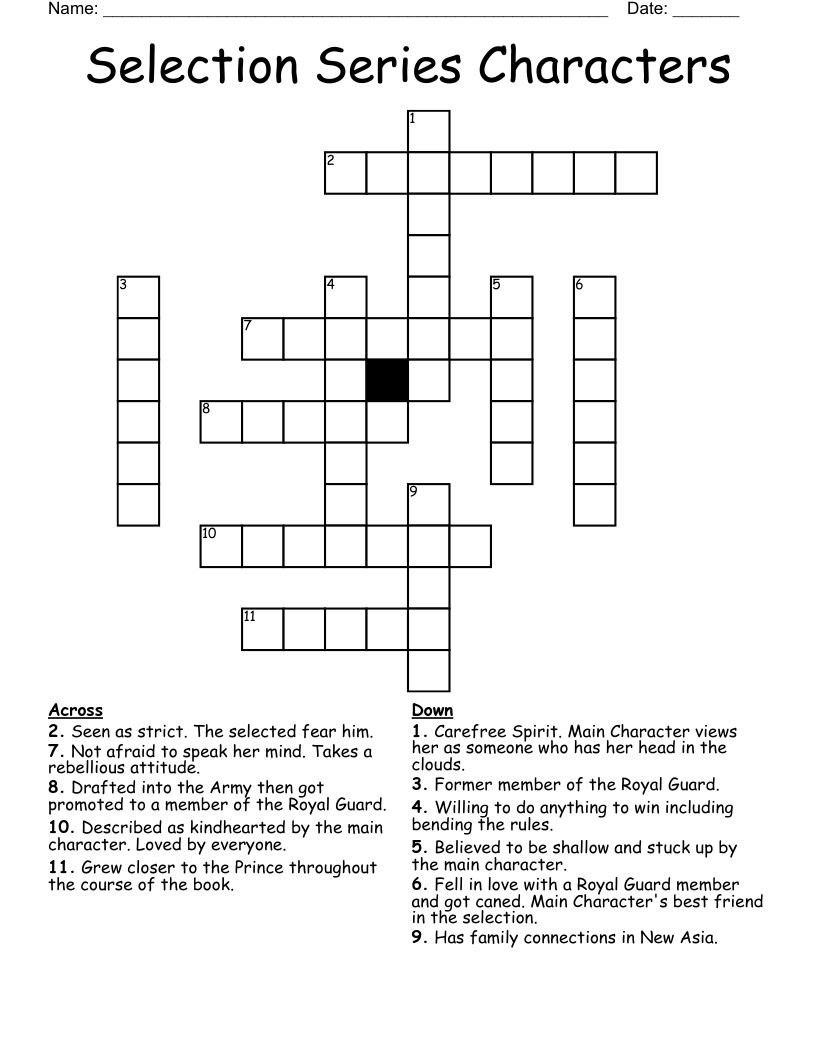 Selection Series Characters Crossword