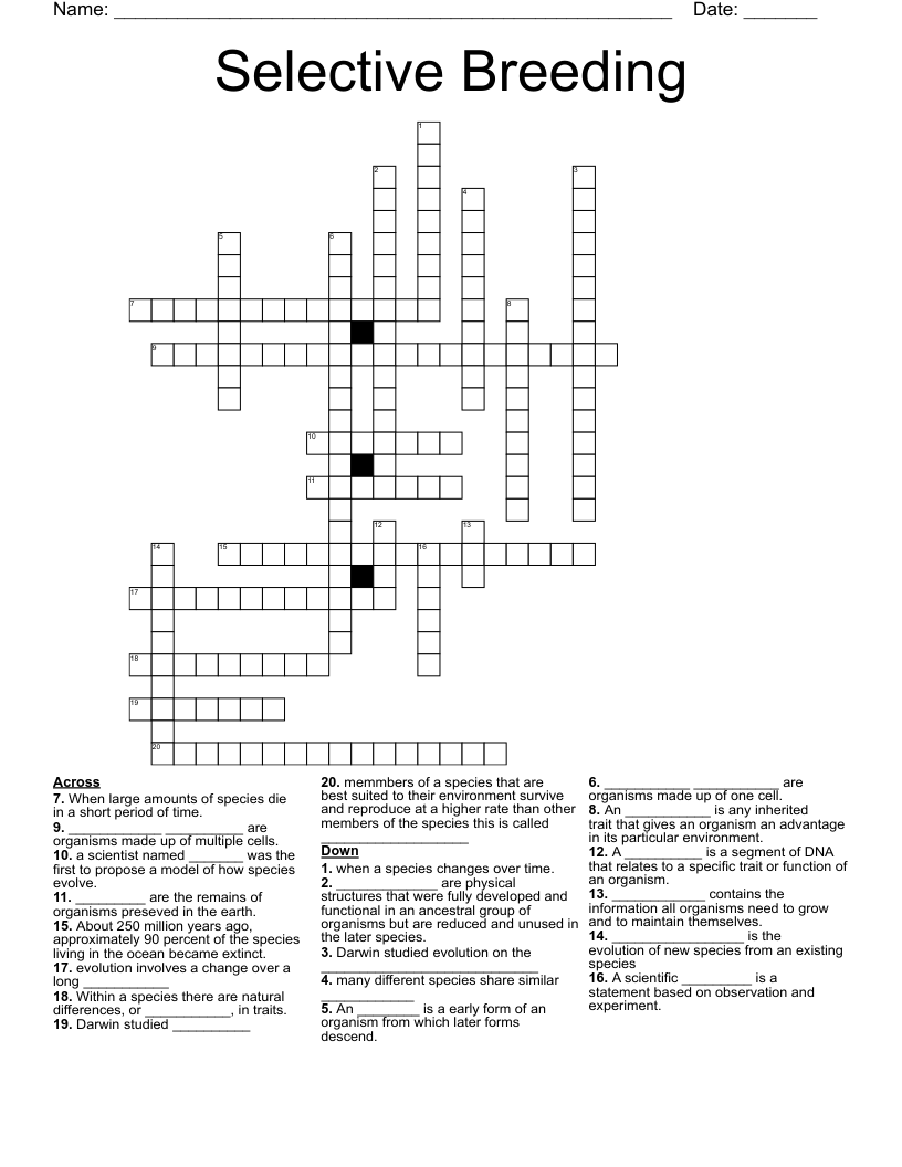 Selective Breeding Crossword
