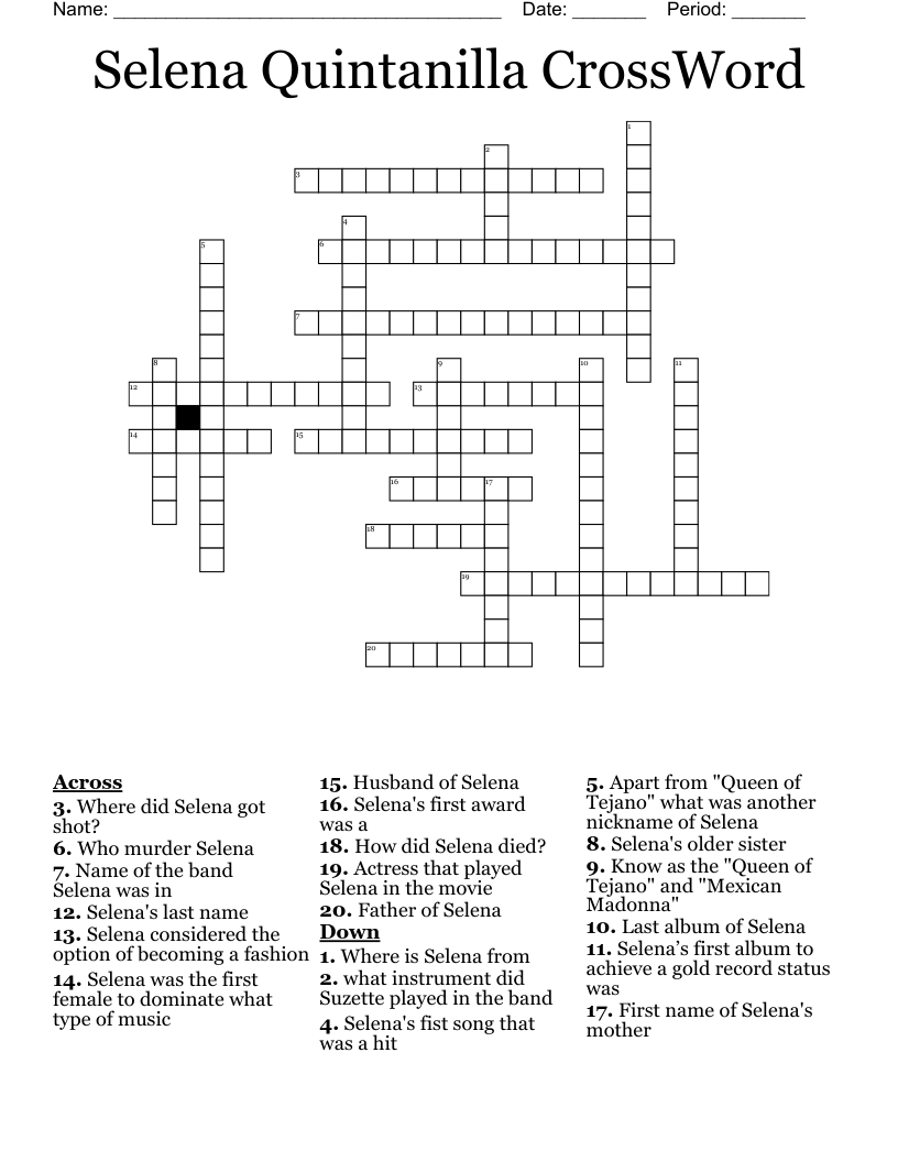 Selena Quintanilla CrossWord