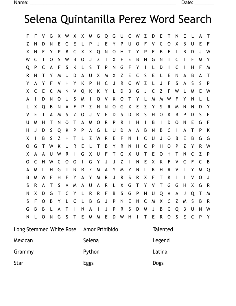 Selena Quintanilla Perez Word Search