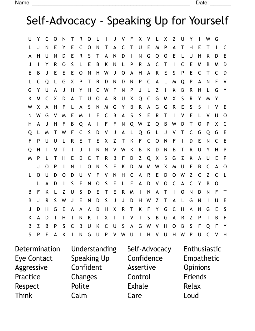 Self-Advocacy - Speaking Up for Yourself Word Search