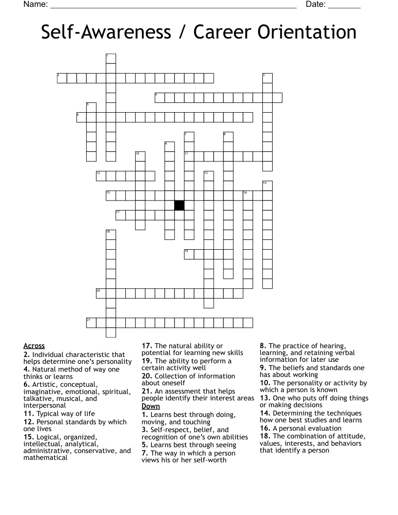 Self-Awareness / Career Orientation Crossword