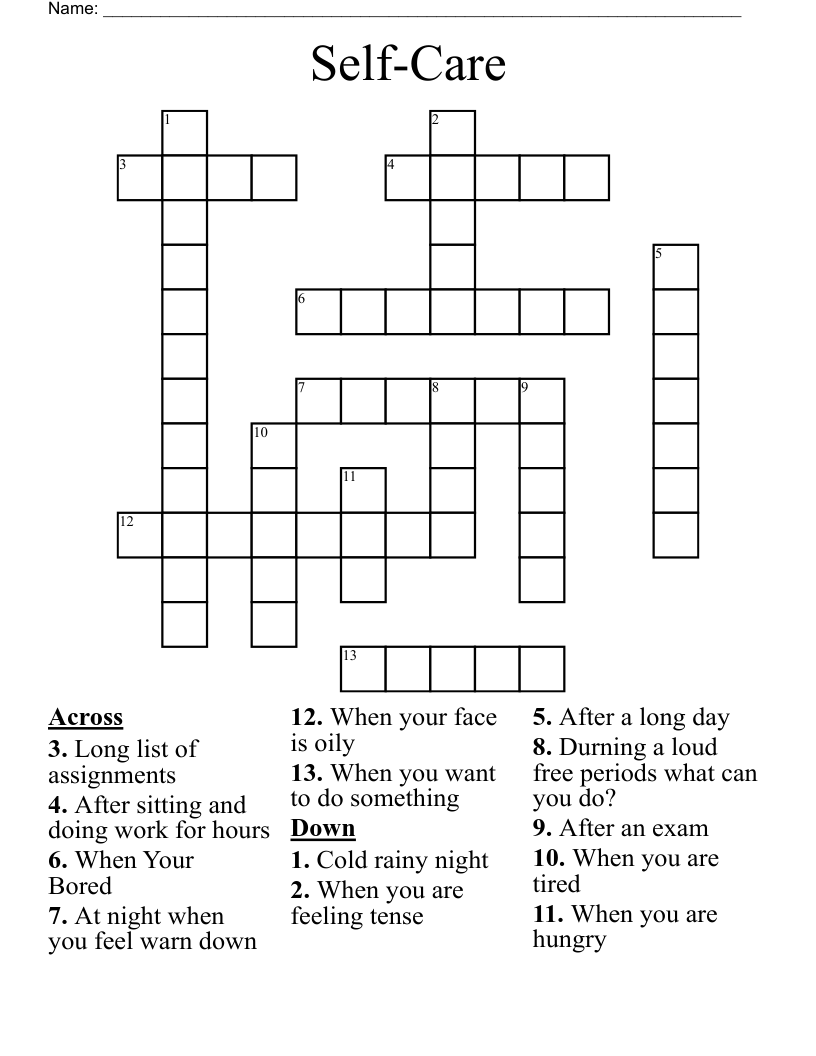 Self-Care Crossword