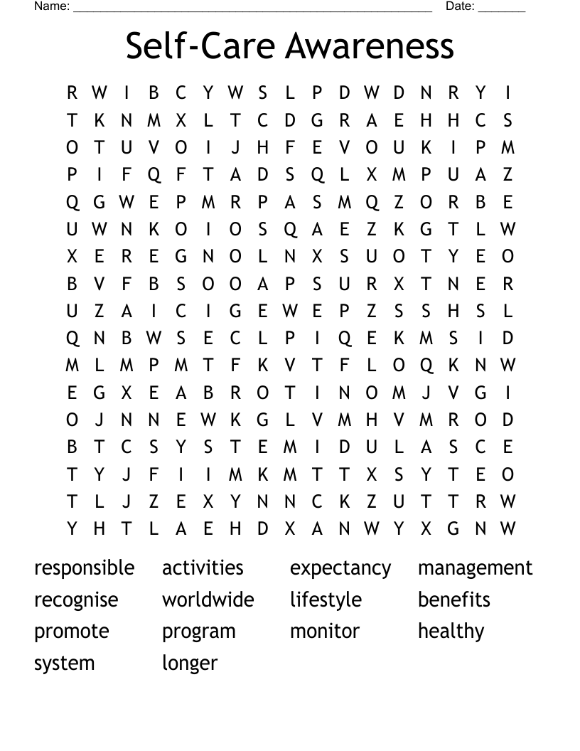 Self-Care Awareness  Word Search