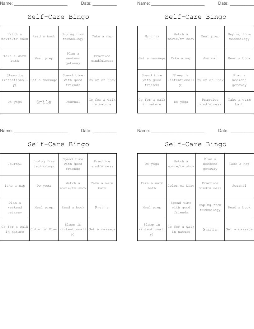 Self-Care Bingo