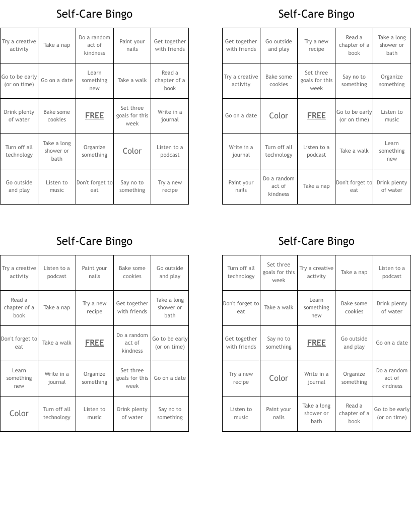 Self-Care Bingo