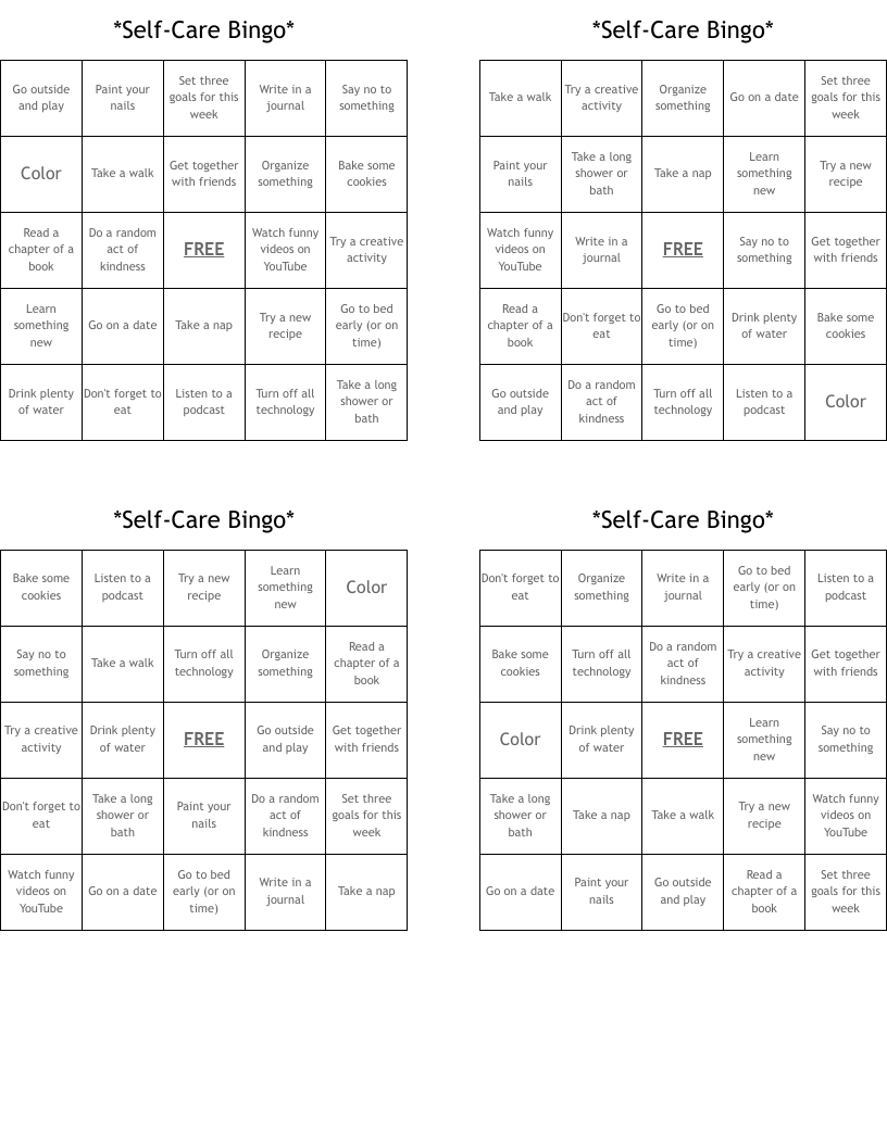 *Self-Care Bingo*