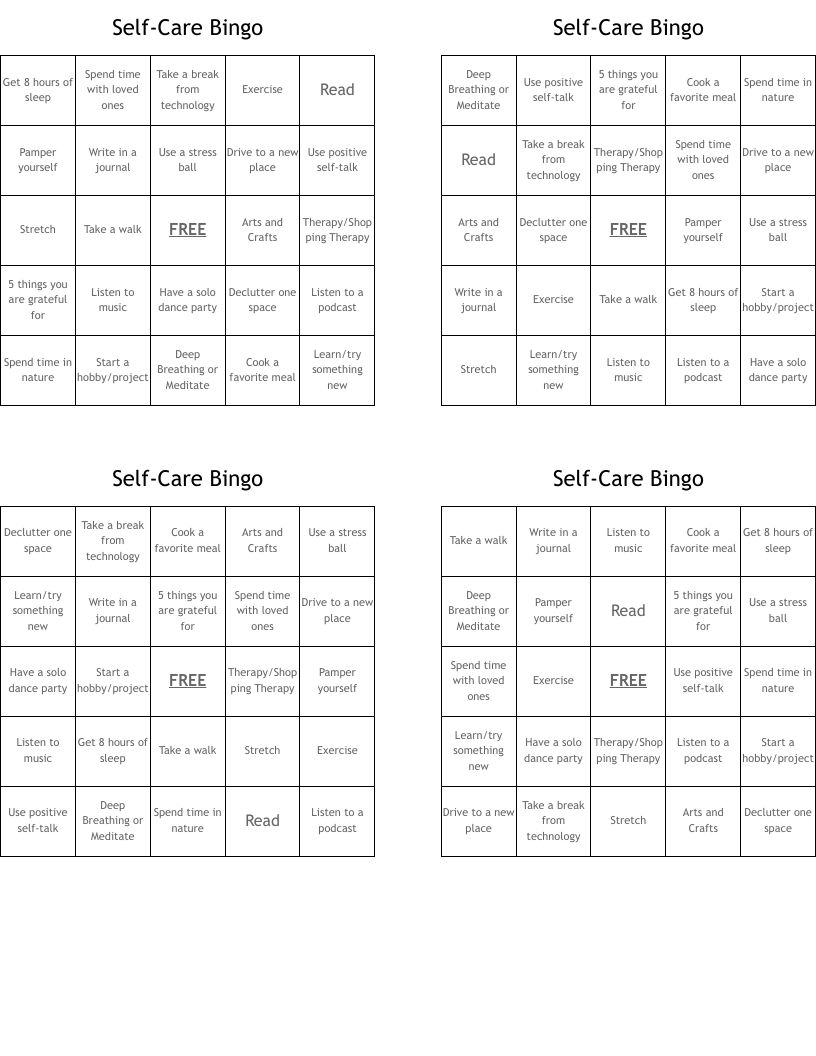 Self-Care Bingo