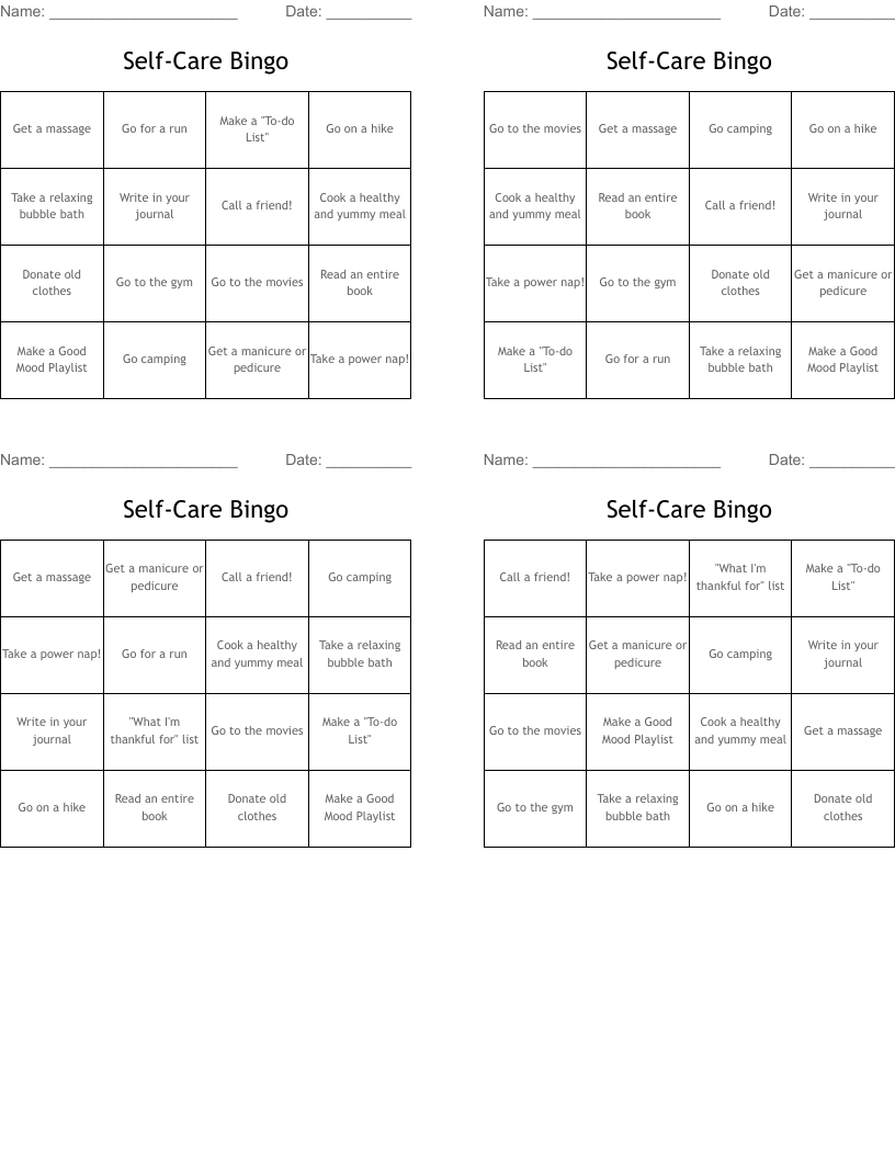 Self-Care Bingo