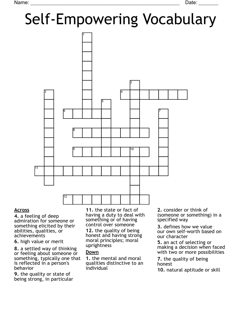 Self-Empowering Vocabulary Crossword