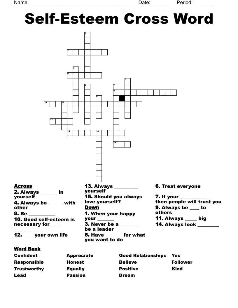 Self-Esteem Cross Word